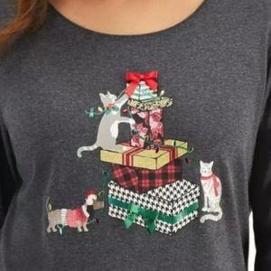Karen Scott Graphic Holiday Cats T-Shirt Gray